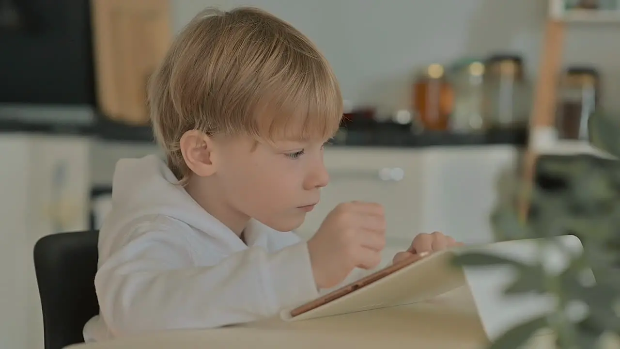 Little Boy Using A Tablet At Home