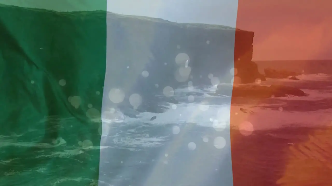 Composition of cliffs with Irish flag in transparency