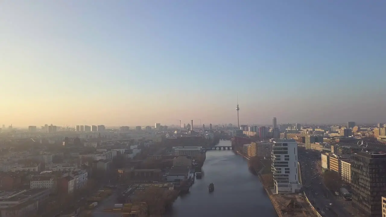 AERIAL Over Berlin Spree River in Beautiful Sunlight