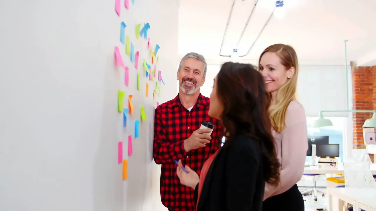 Executives discussing over sticky notes