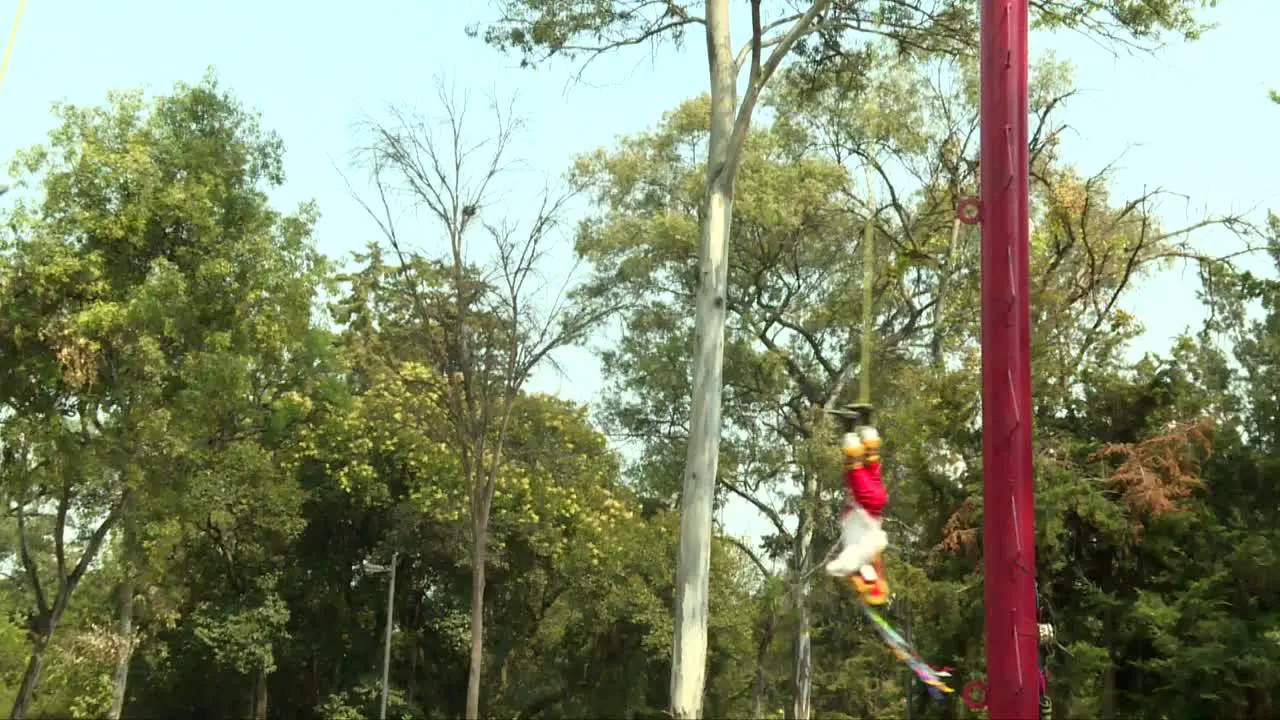 Zoom out Papantla flyers flying around the pole