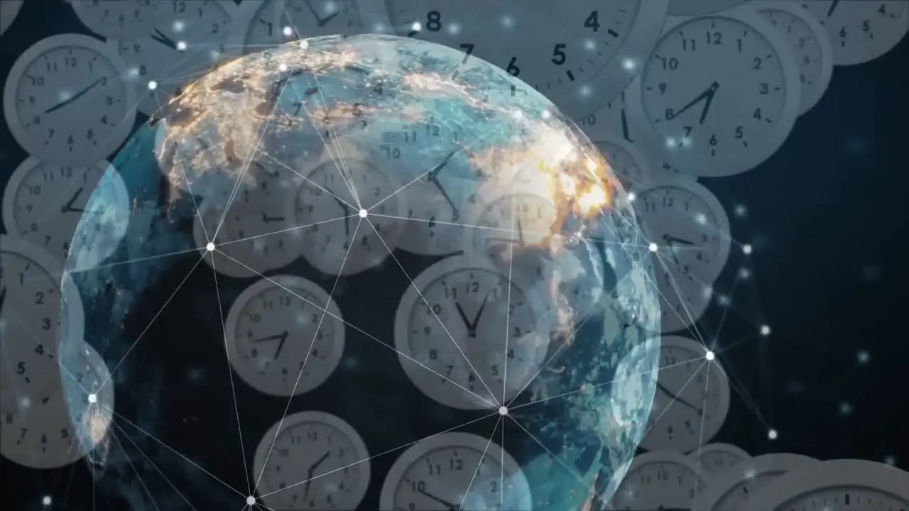 Animation of network of connections over clocks