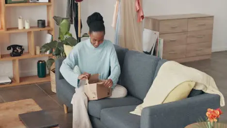 Ecommerce delivery and box with black woman