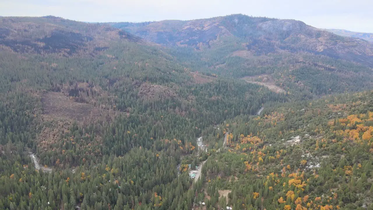 Aerial Drone Footage of the Town of Kyburz Ca and surrounding wildfire burns