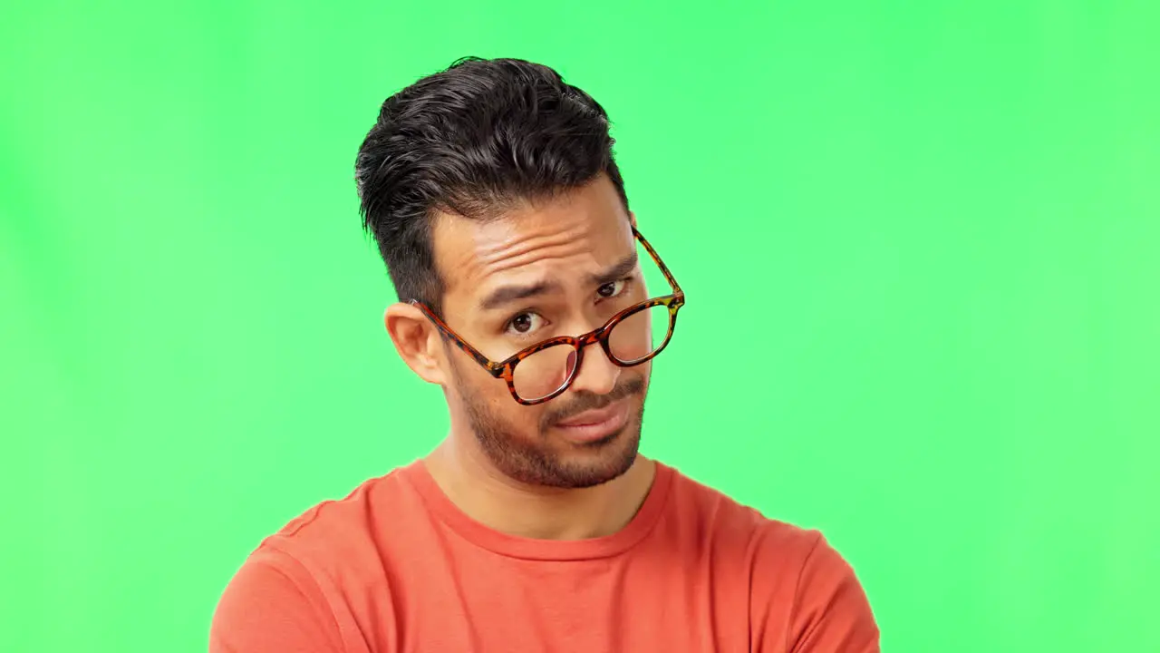 Green screen suspicious and face of a man