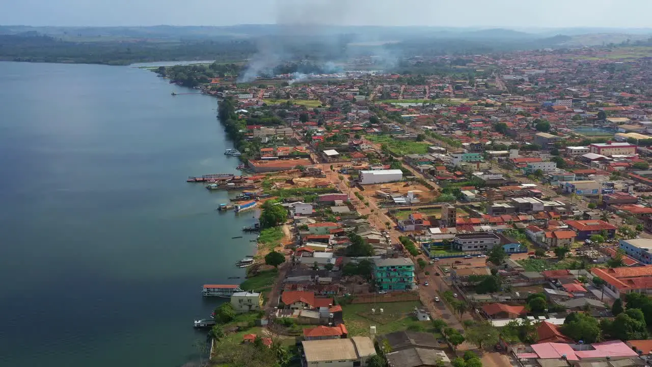 High angle aerial shot flying over the city of Altamira Brazil