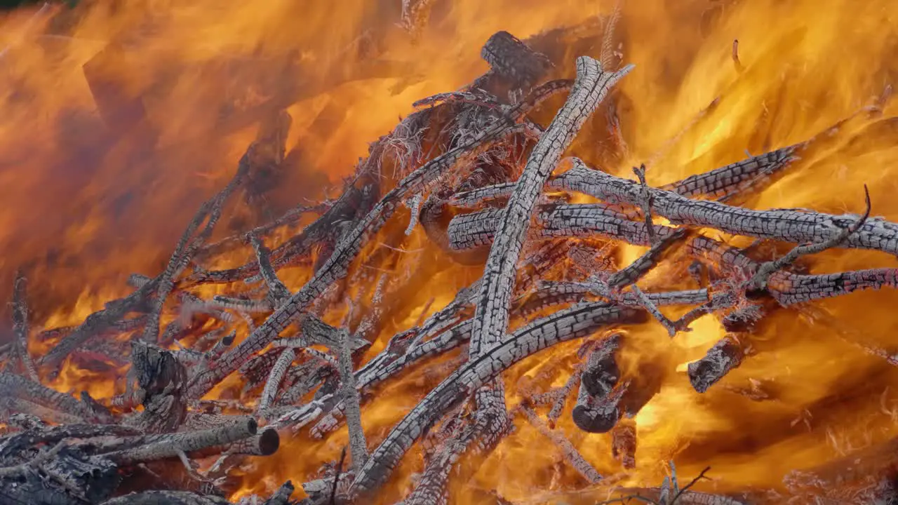 A close up shot of an intense fire burning logs