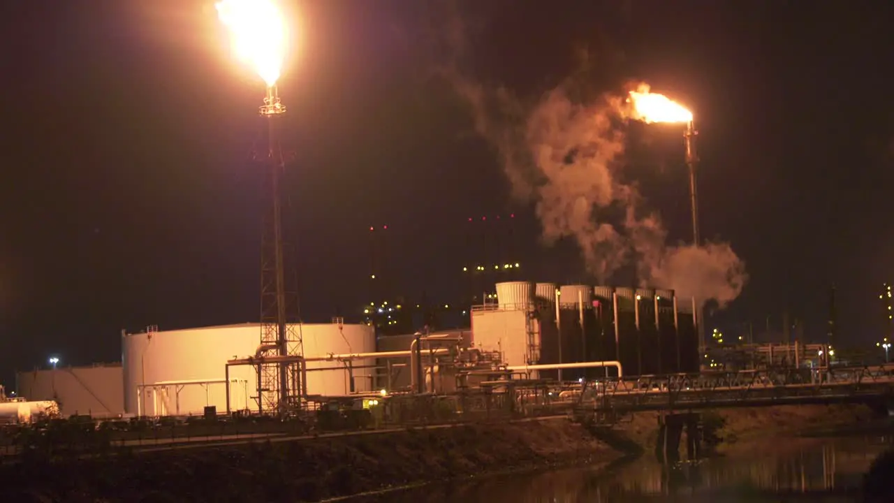 Oil refinery flare off with heavy fire