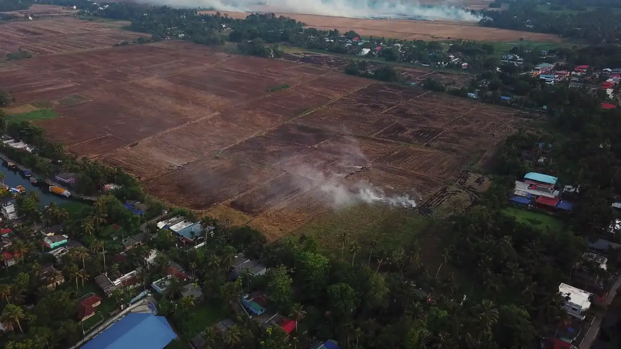 Aerial drone view of Burning field in Alleppey Kerala