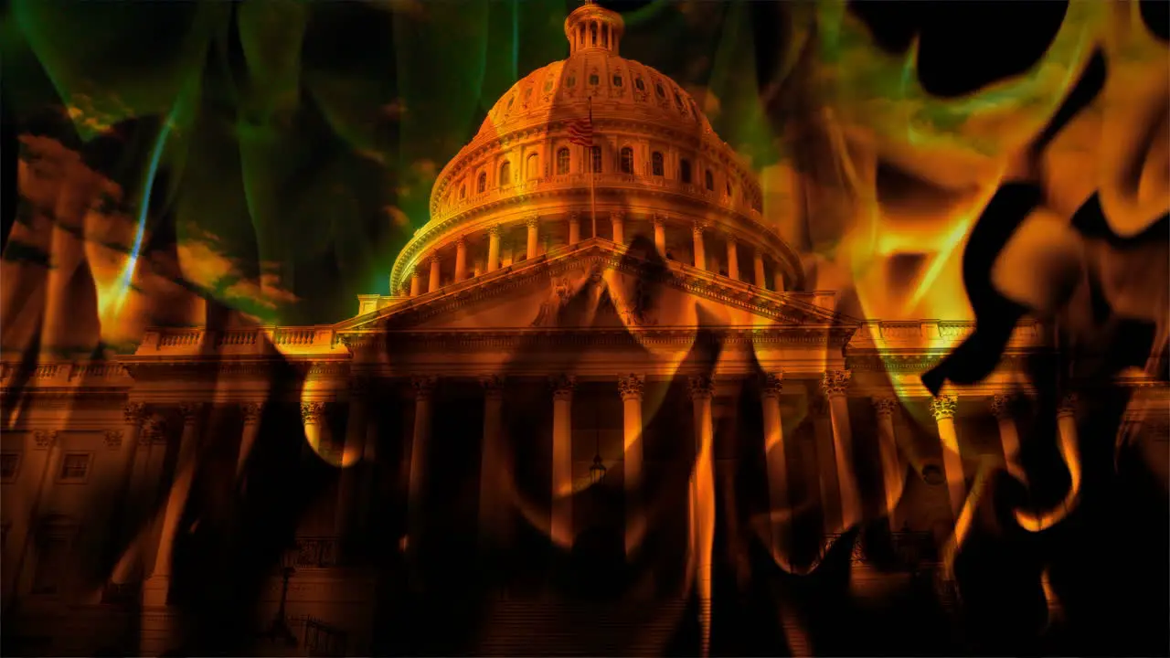 United States Capitol building in flames