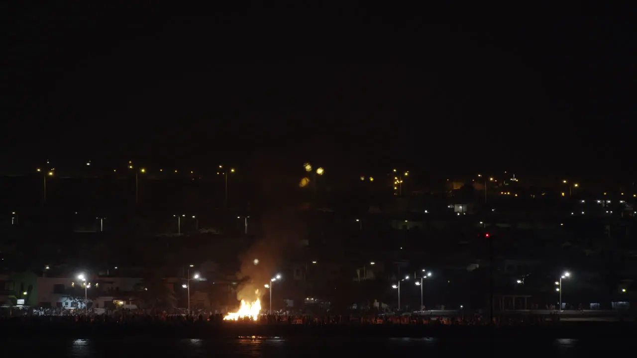 Bonfire on waterfront at San Juan Festival in Lanzarote