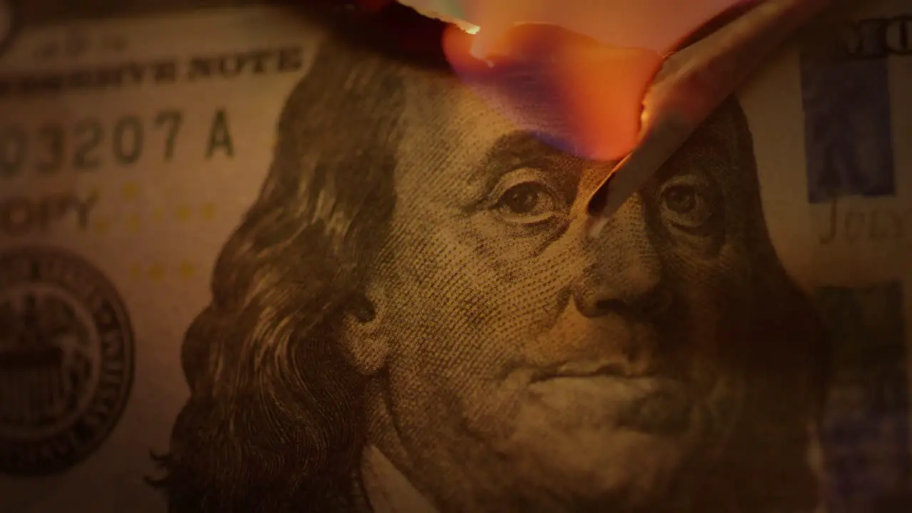 Money set on fire using a macro lens in crisp 4K resolution