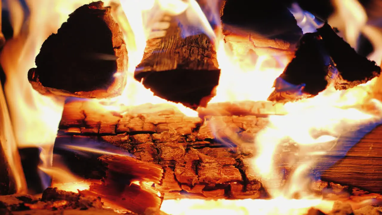 Thick Firewood Burns In The Fire Beautiful Hot Coals And Sparks 4K Video