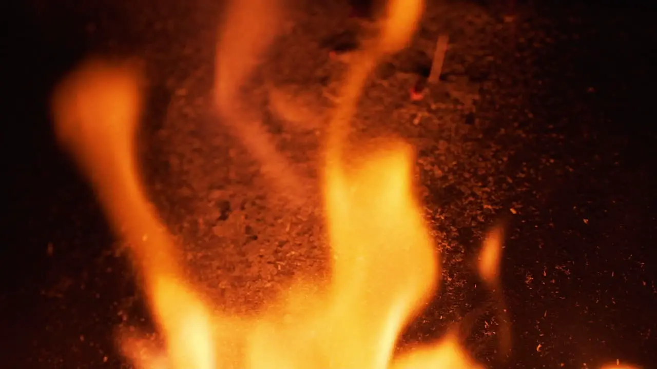 Slow-motion of flames Close-up in a fireplace