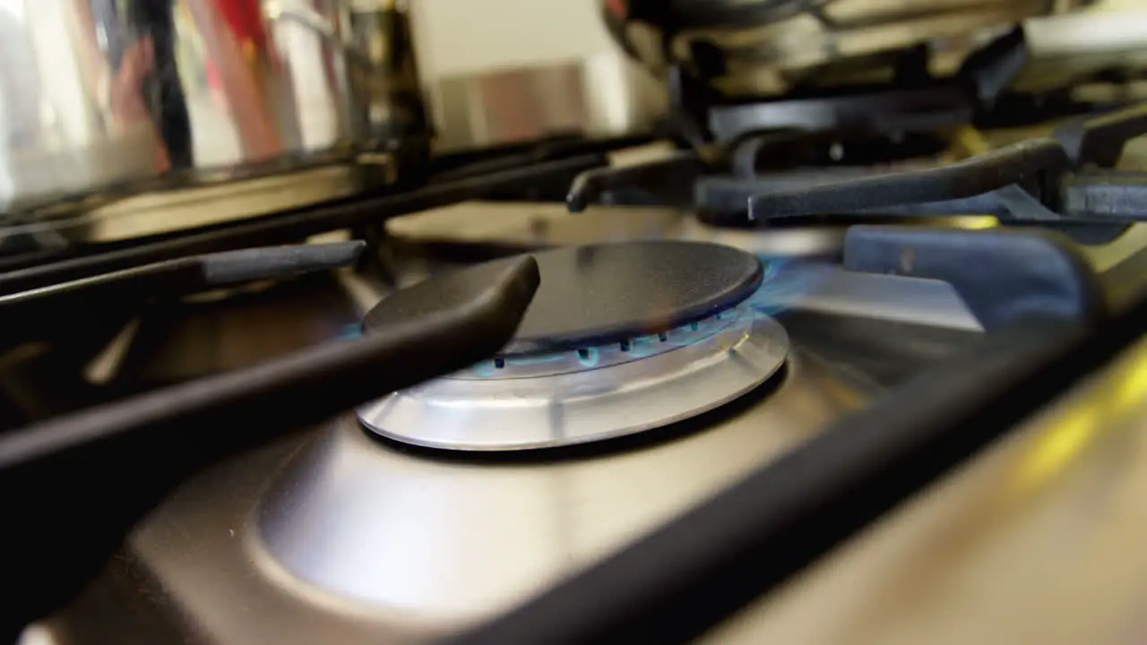 Burning on a gas stove in the kitchen 4k