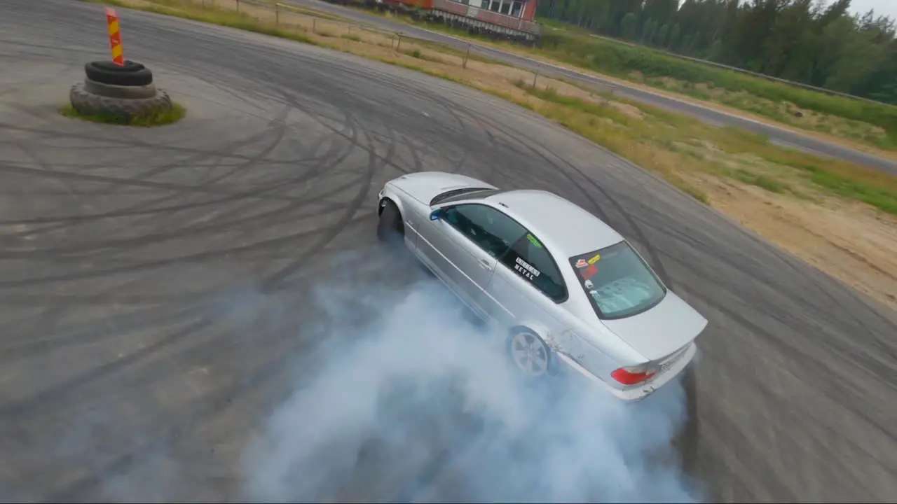 Grey BMW drifting at Borås drift track