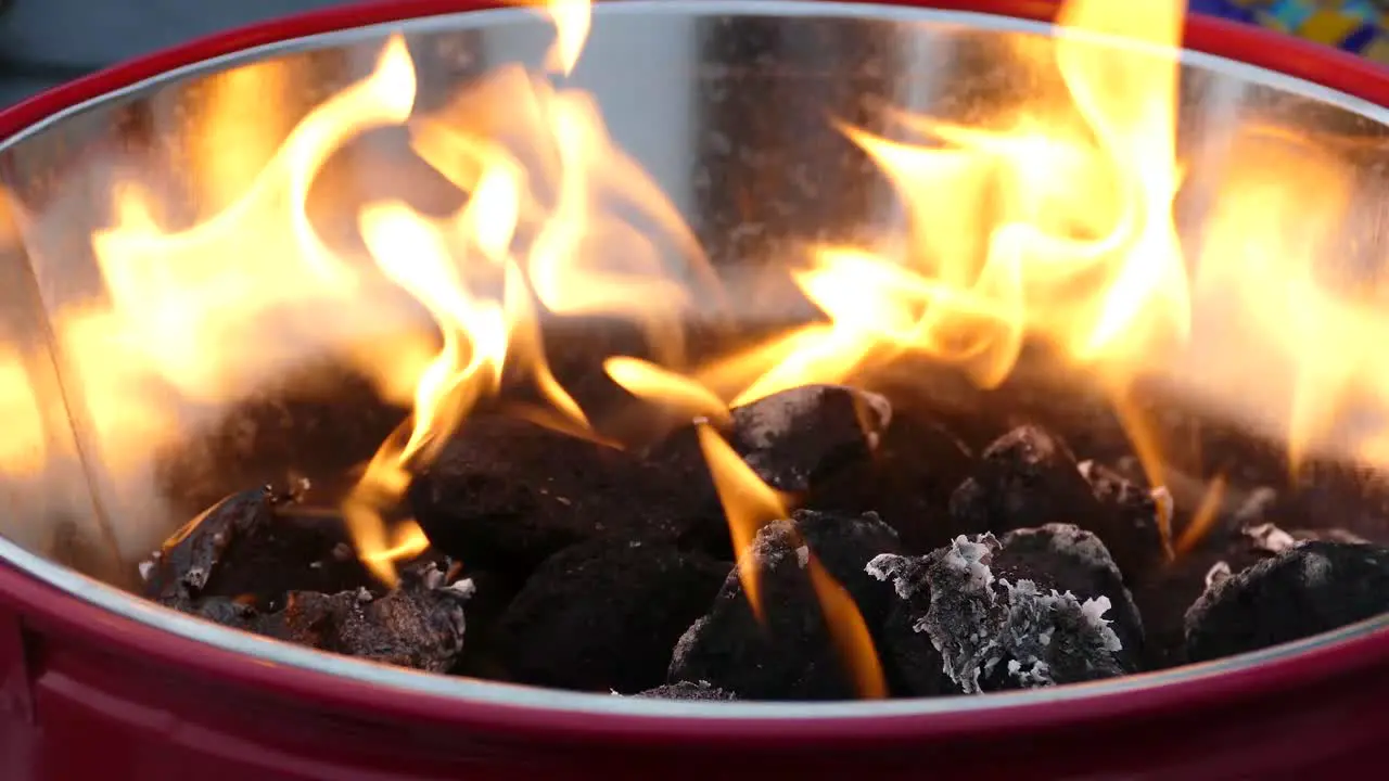 Close up shot of a barbeque warming up