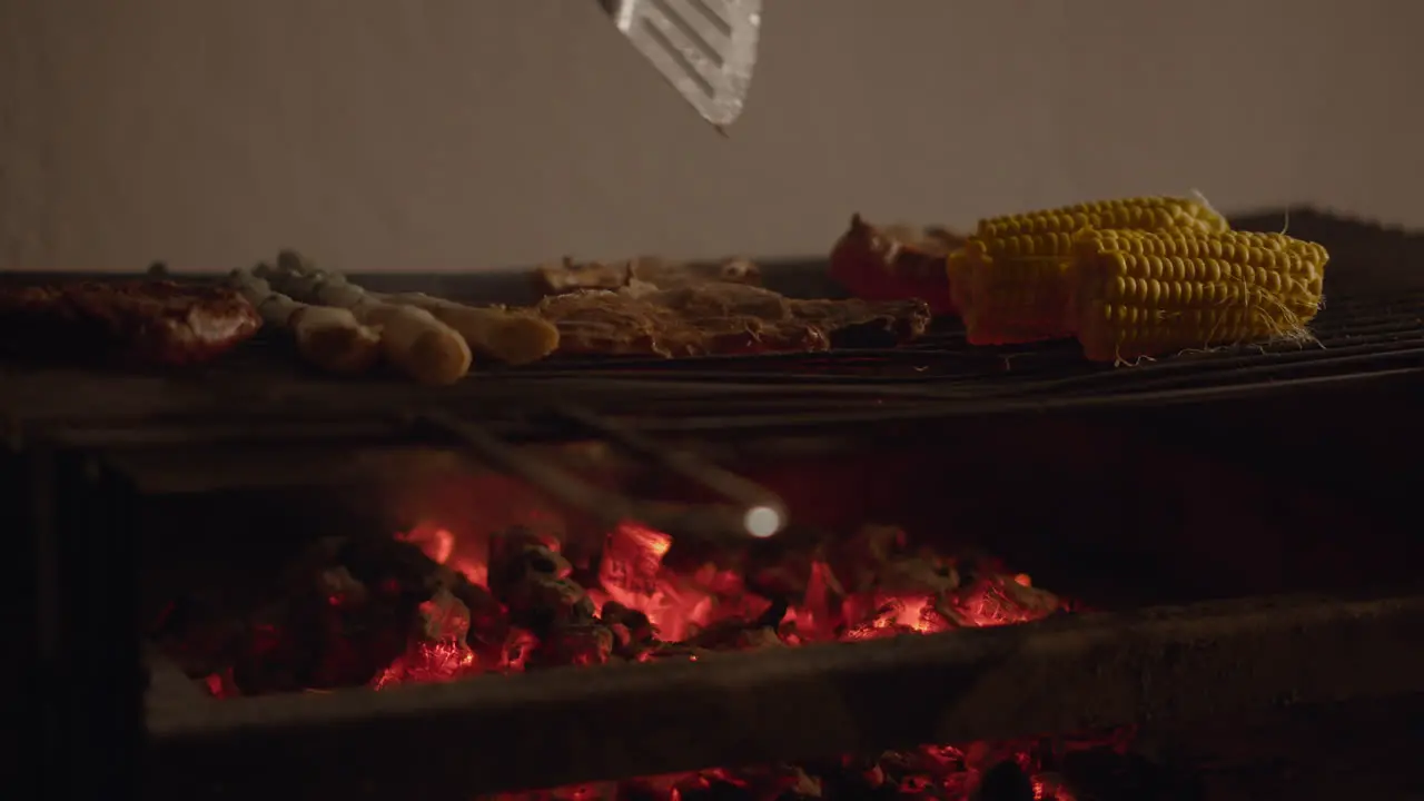 Evening barbecue with grilled vegetables and meat