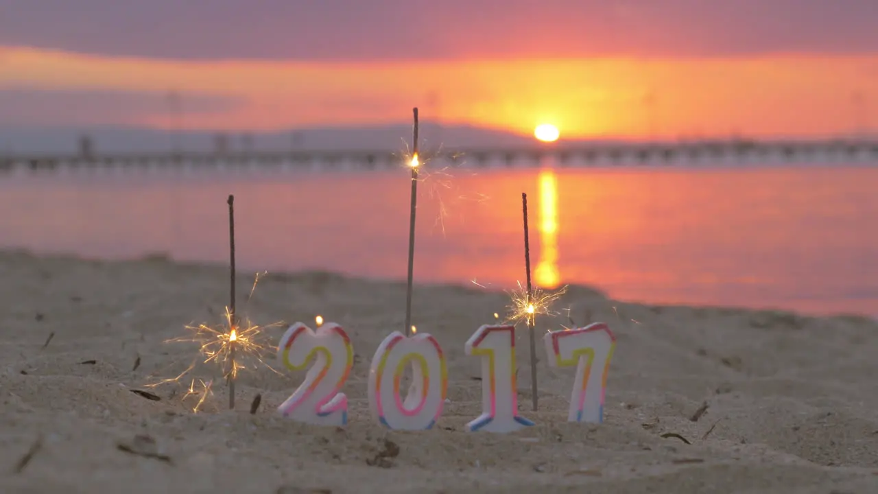 Sparklers and candles 2017 on the beach