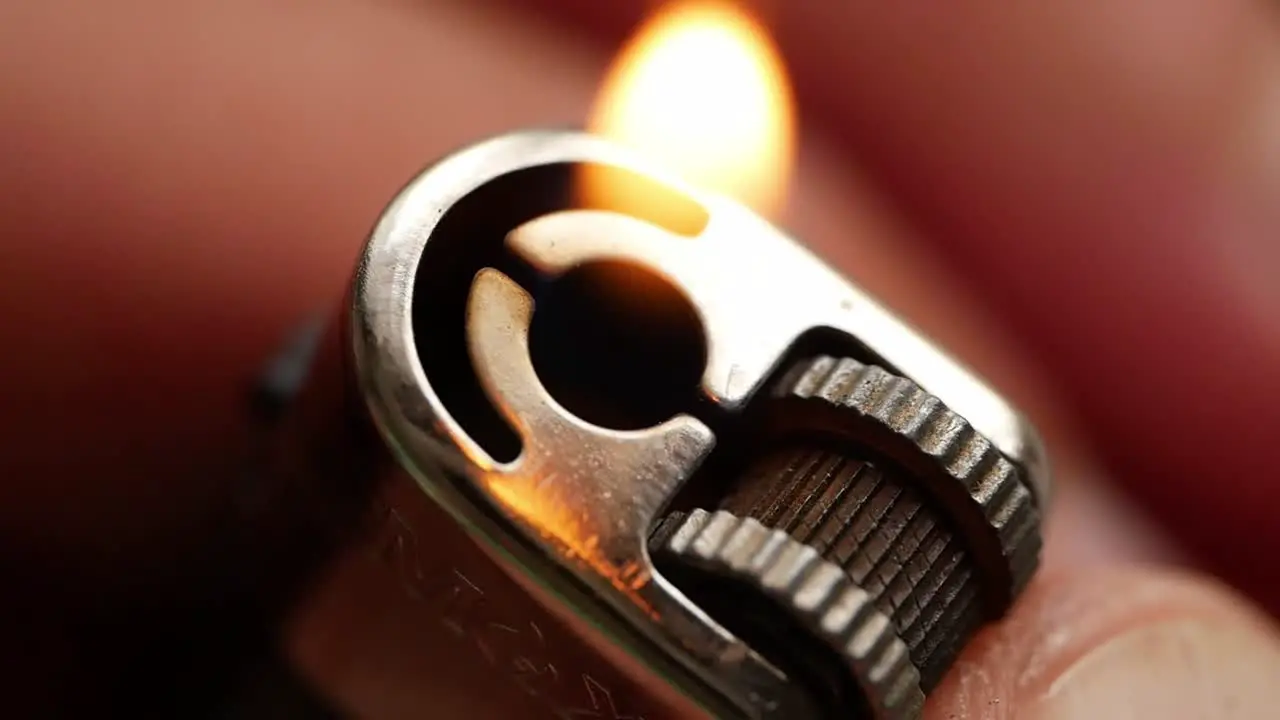 Lighter Firing up Clouseup Slowmotion Shot