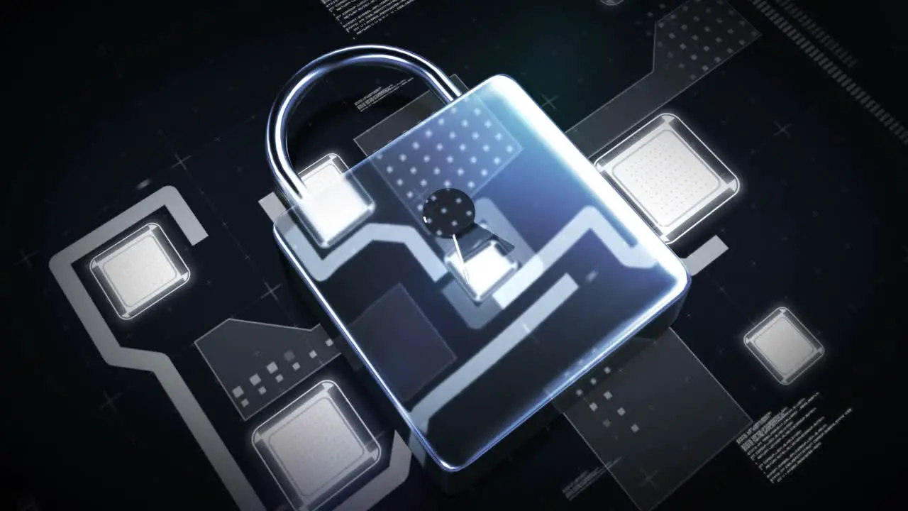 Futuristic padlock against digitally generated background