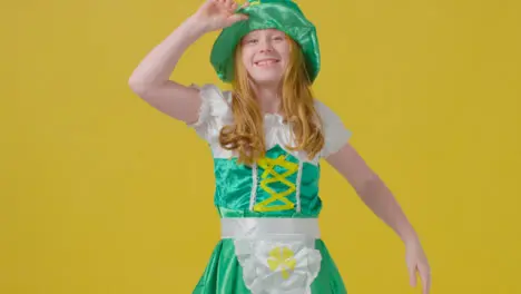 Mid Shot of a Little Girl Saying Happy St Patrick's Day