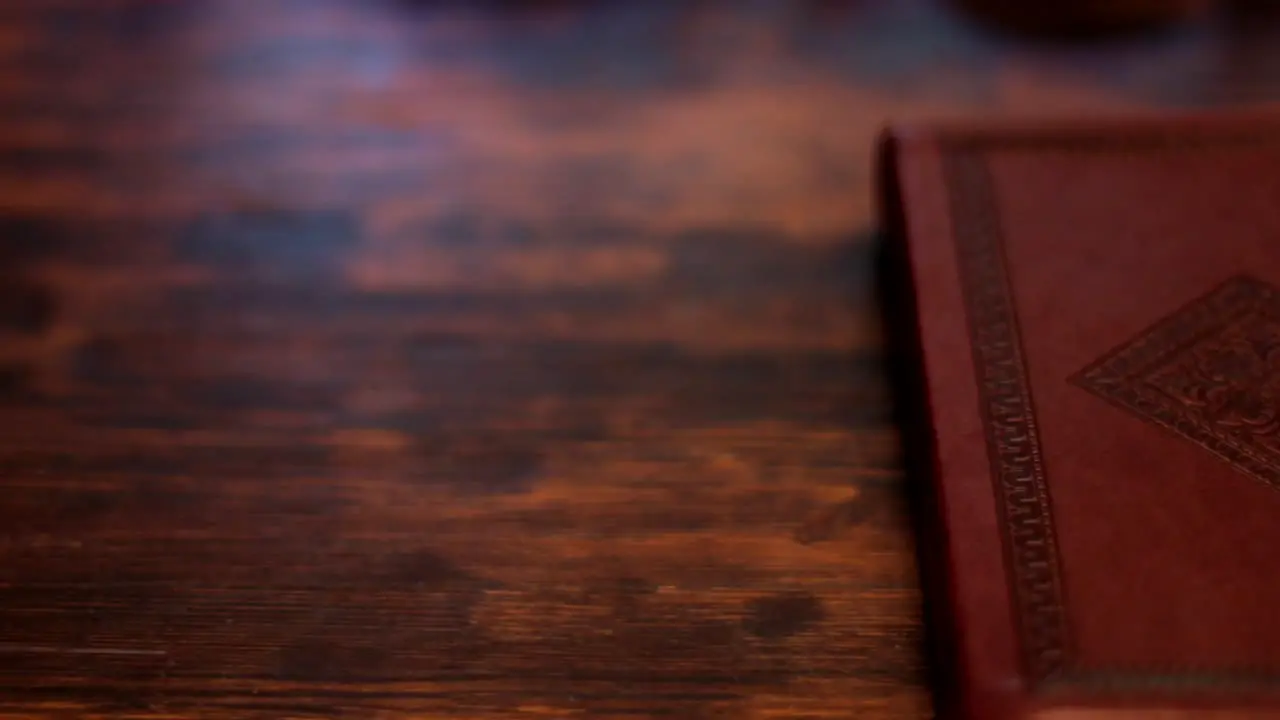 Pan over Bible sitting on table