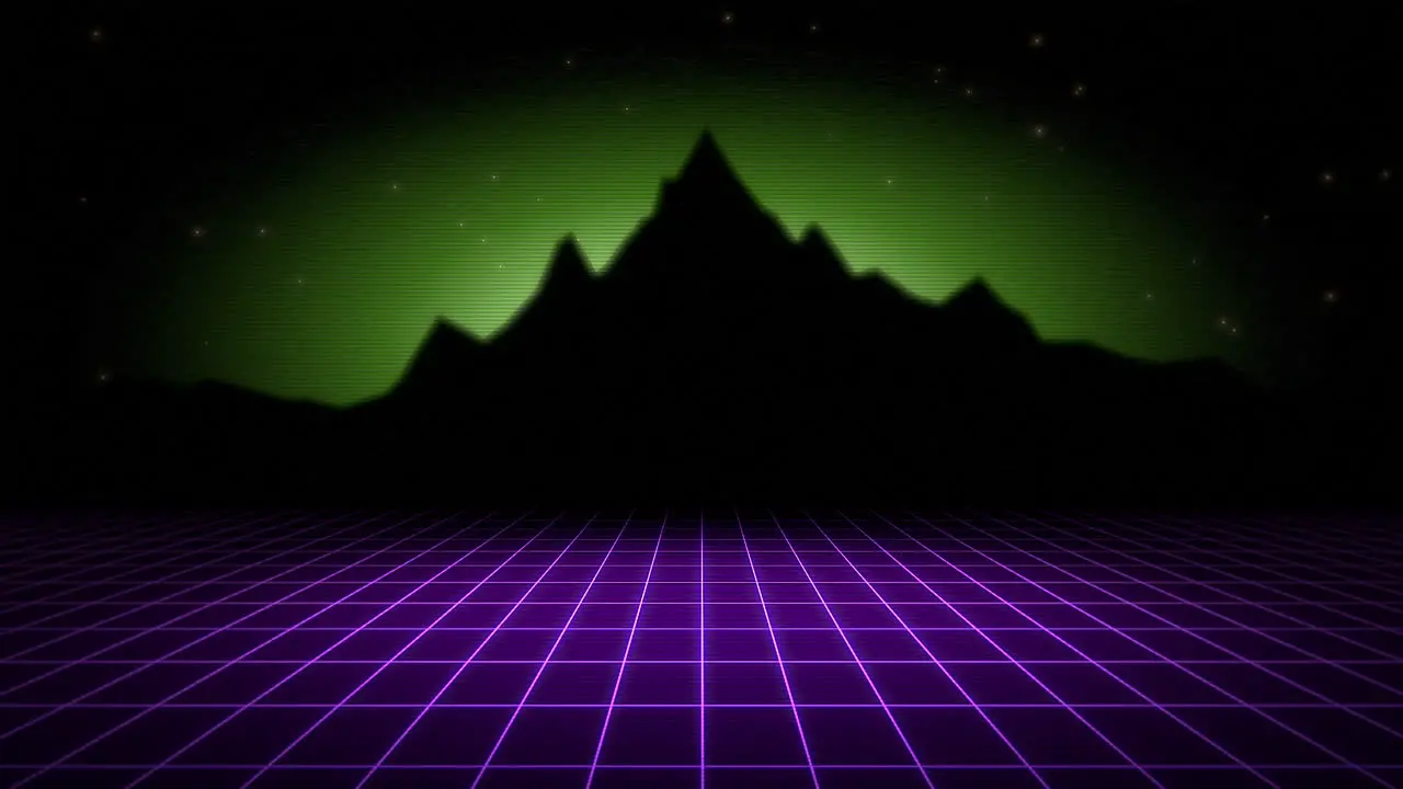 Motion retro abstract background with purple grid and mountain 1