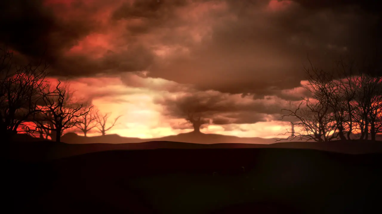 Mystical animation halloween background with dark clouds and mountains