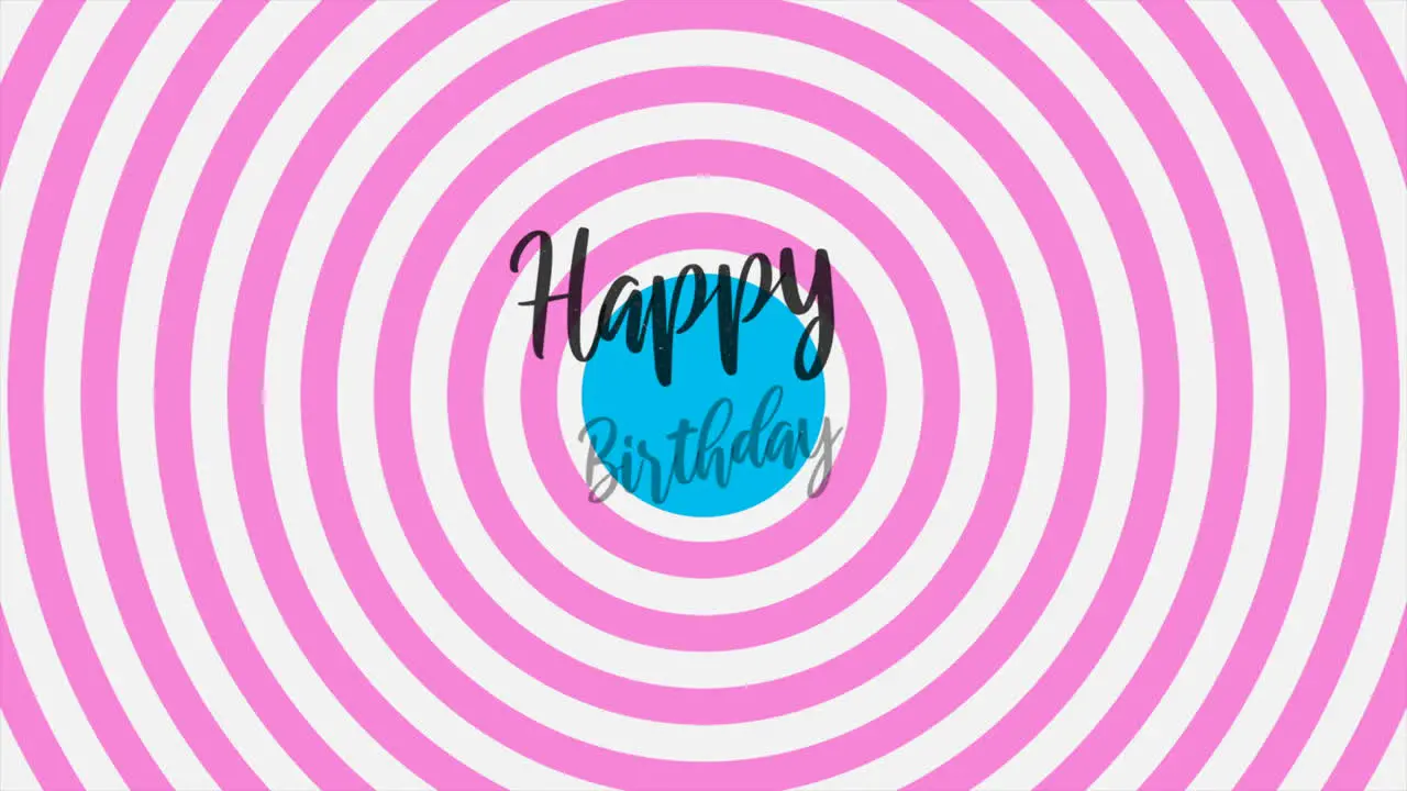 Animation intro text Happy Birthday on pink fashion and minimalism background with geometric circles