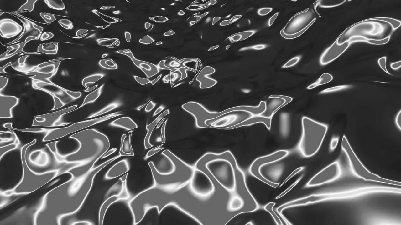 Animation of 3d metallic silver grey liquid waving and flowing smoothly 