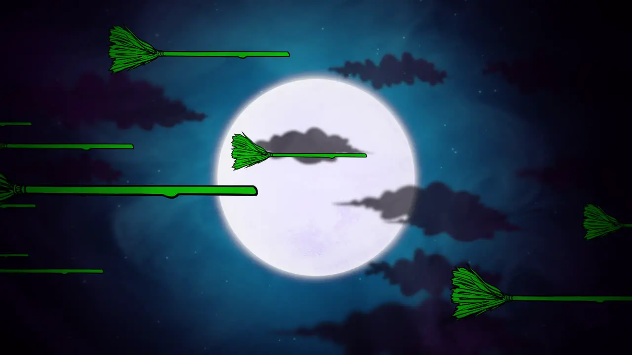 Halloween background animation with witch brooms and moon 2