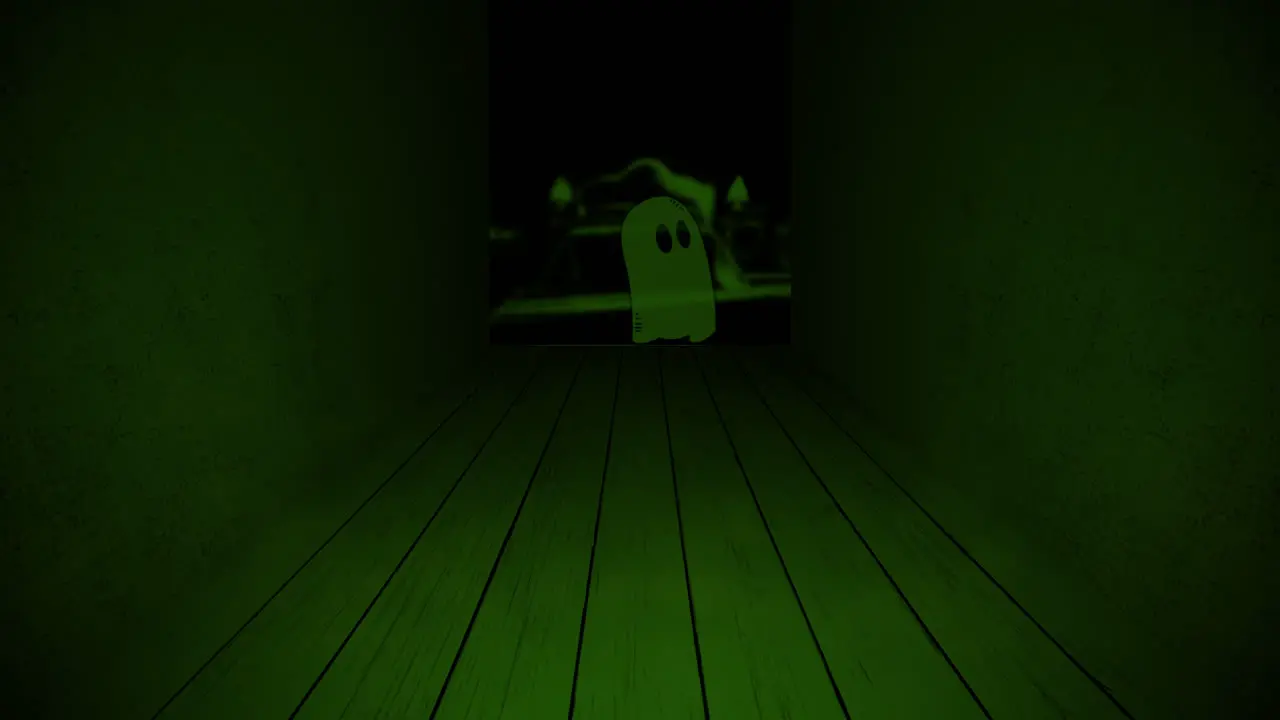 Halloween background animation with ghost in room