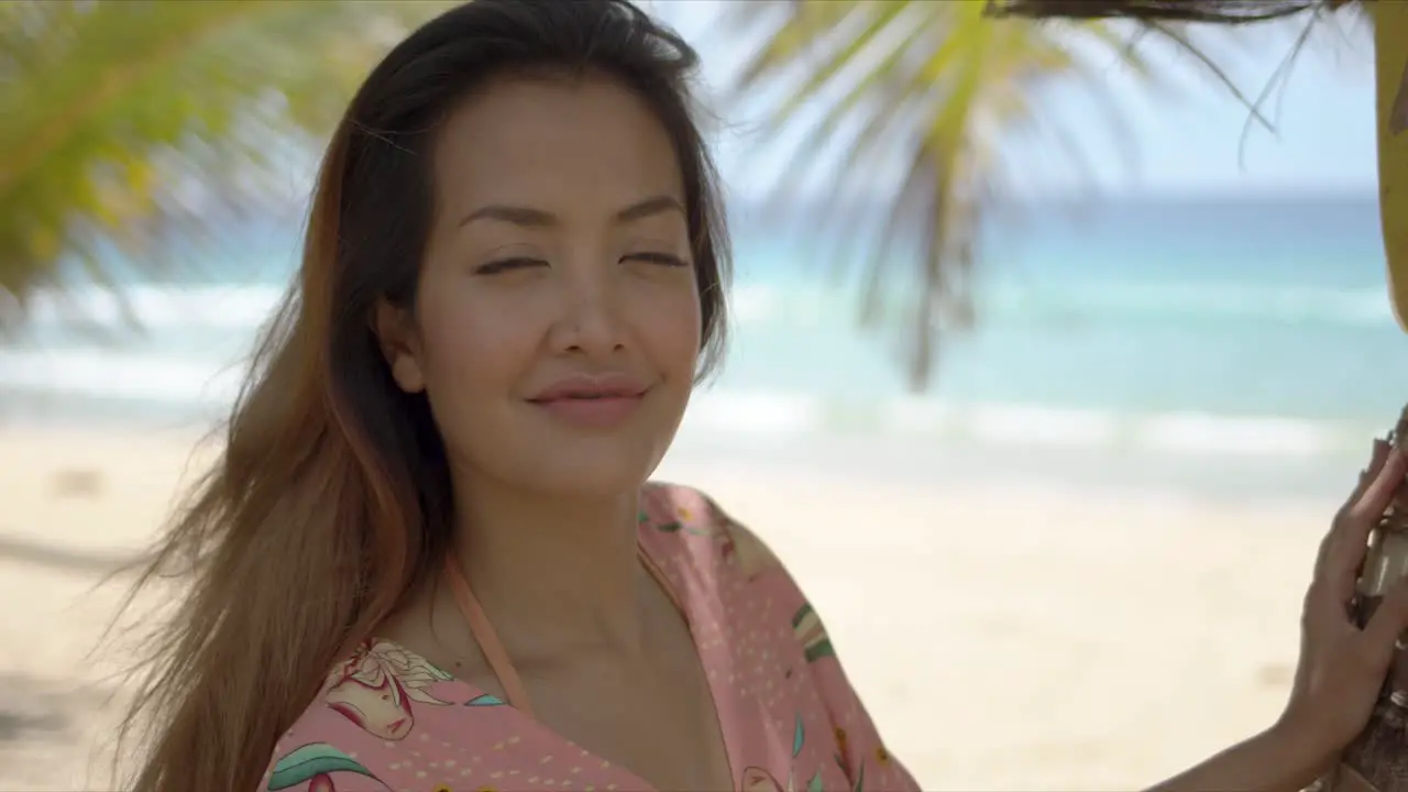 Adult woman resting near sea