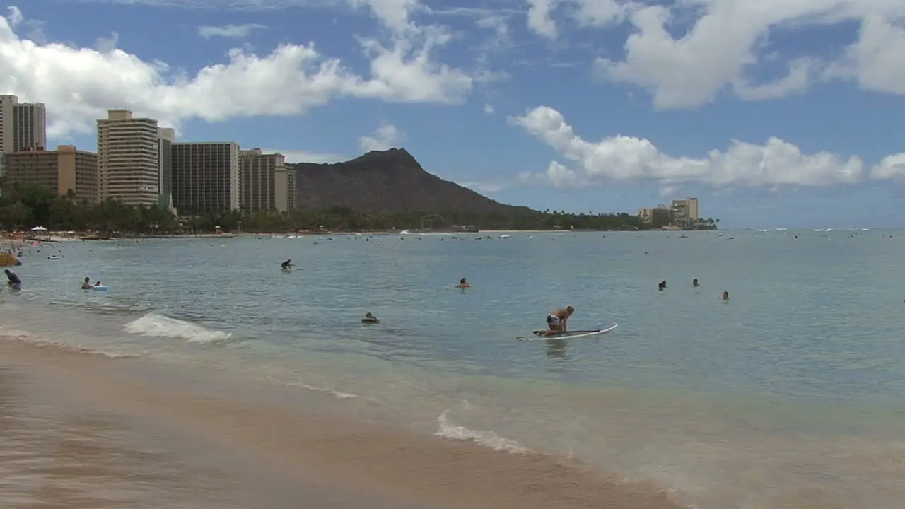 Waikiki swimmers and Diamond Head