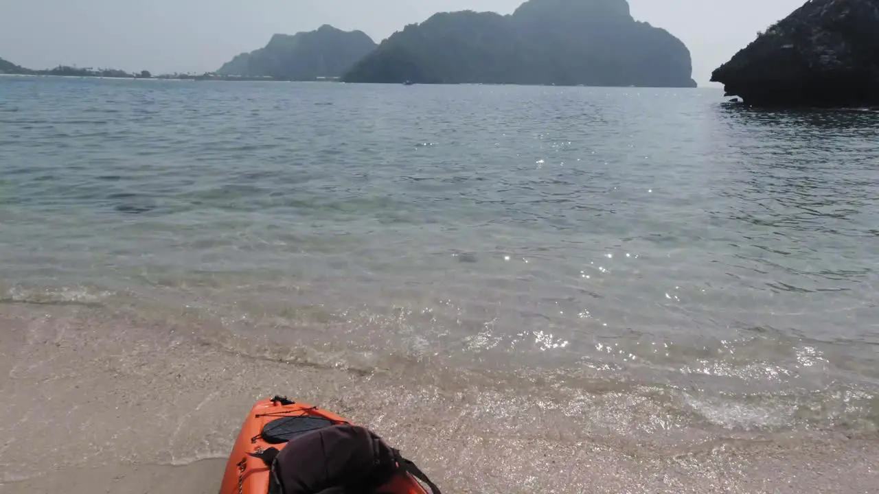 Preparing for an amazing kayak adventure over the clear waters of the Phi Phi Islands in Thailand tilt up