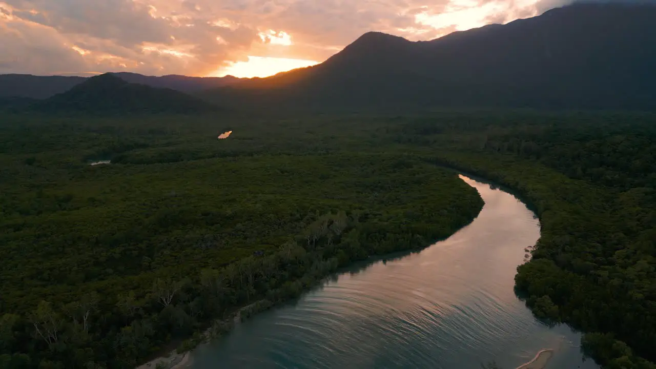 Epic sunset at tropical Cape Tribulation Daintree River Rainforest