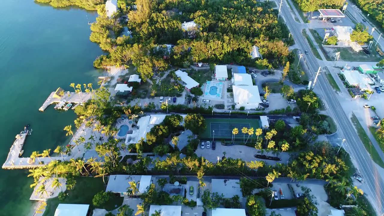 Aerial Flyover over Resorts on Water in Islamorada Florida Keys