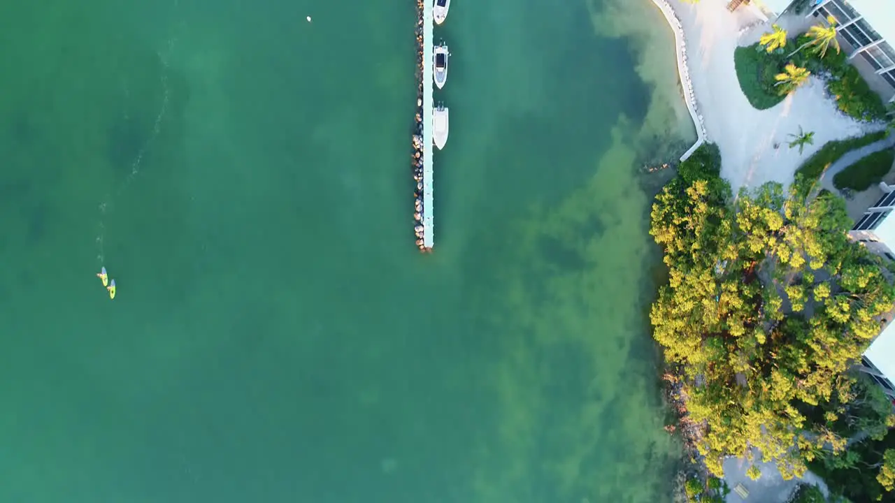 Bird's Eye View of Several Docks in Islamorada Florida Keys at Sunset