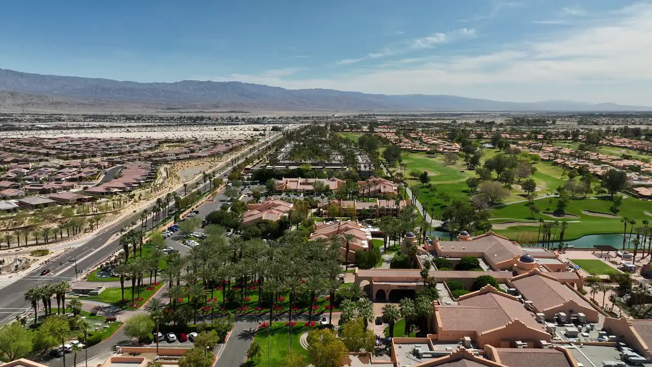 Flying over the right side of the Westin Rancho Mirage Golf Resort and Spa near Palm Springs California