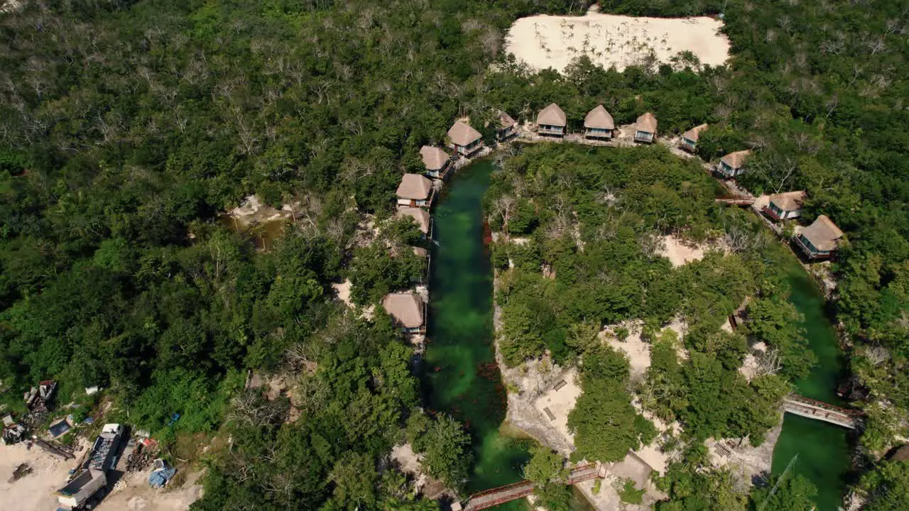 4k aerial of Cabanas in tropical Tulum Mexico