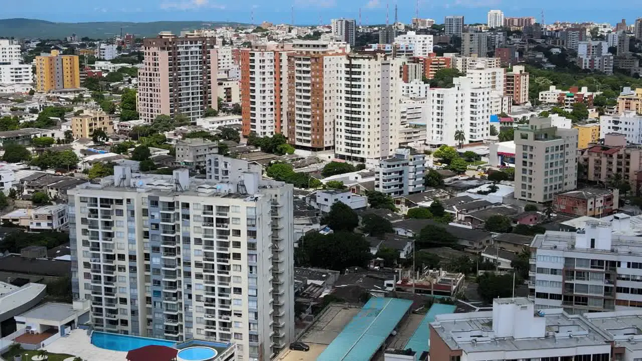 Aerial view of Barranquilla Colombia with several buildings