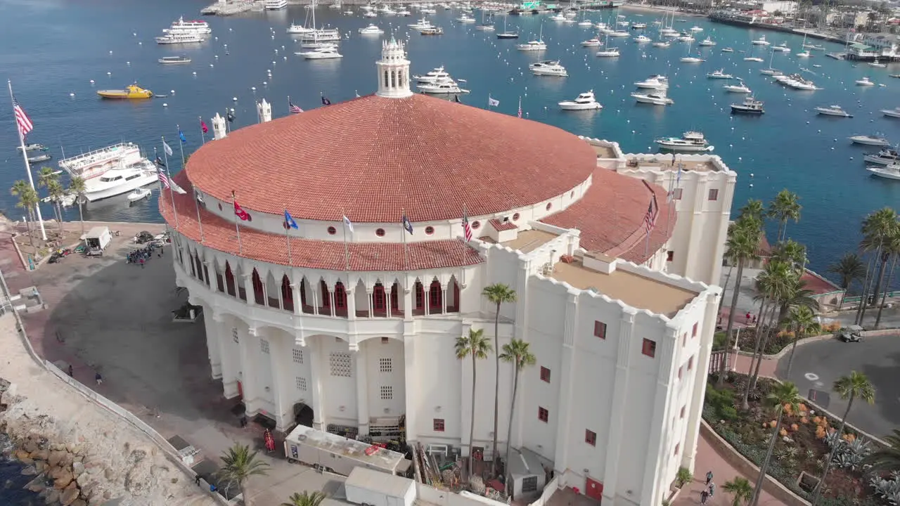 Aerial view of Avalon Casino and harbor in Santa Catalina Island