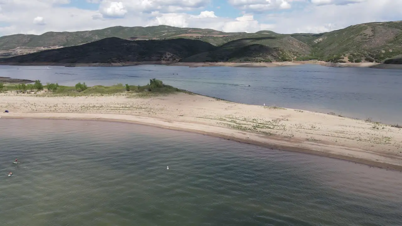 aerial shot of large reservoir and lake