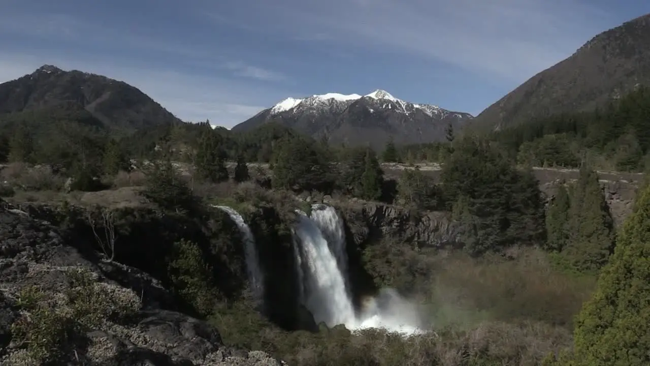 wide shot of waterfall in south of Chile