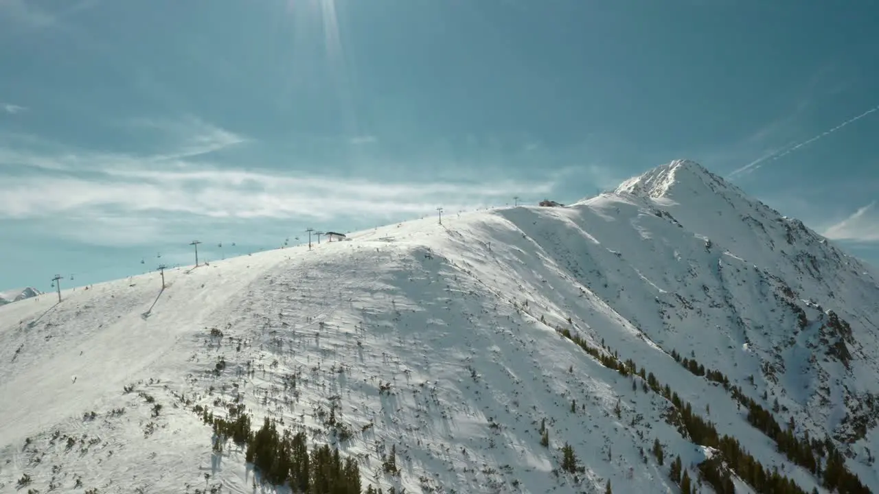 Ski Resort Chairlift on Bulgaria Snow-Covered Mountains in Europe Aerial