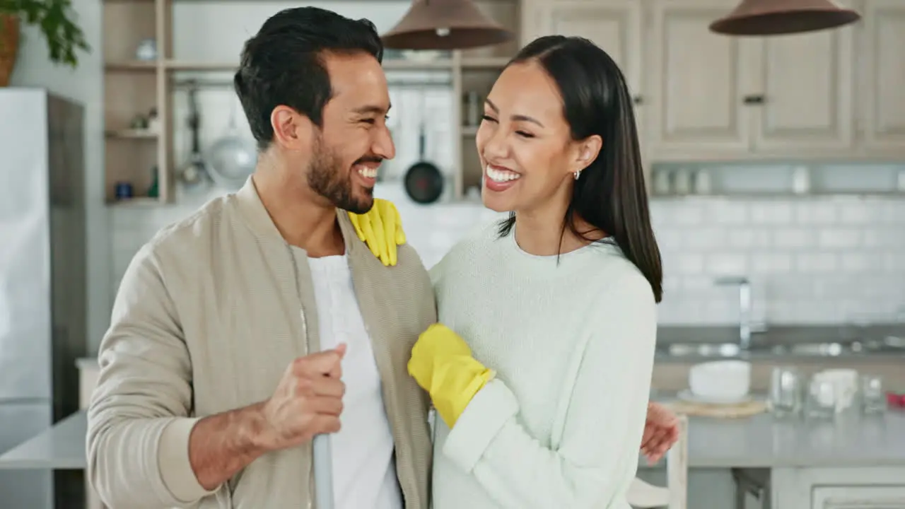 Couple spring cleaning and portrait with care