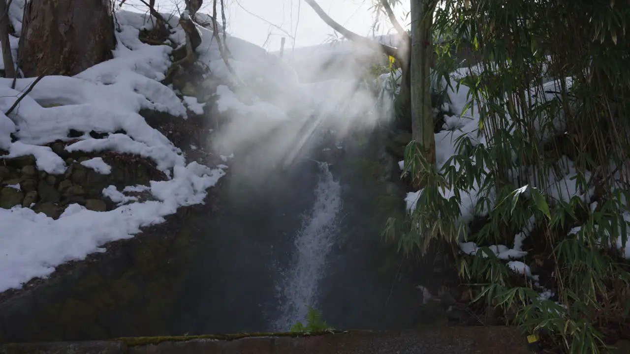 Geothermal stream and river flowing from Yudanaka Onsen Nagano Japan