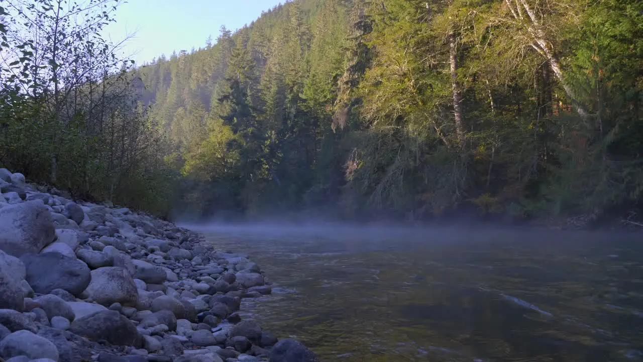 Hot Spring Stream In Forest Mountains During Sunny Day