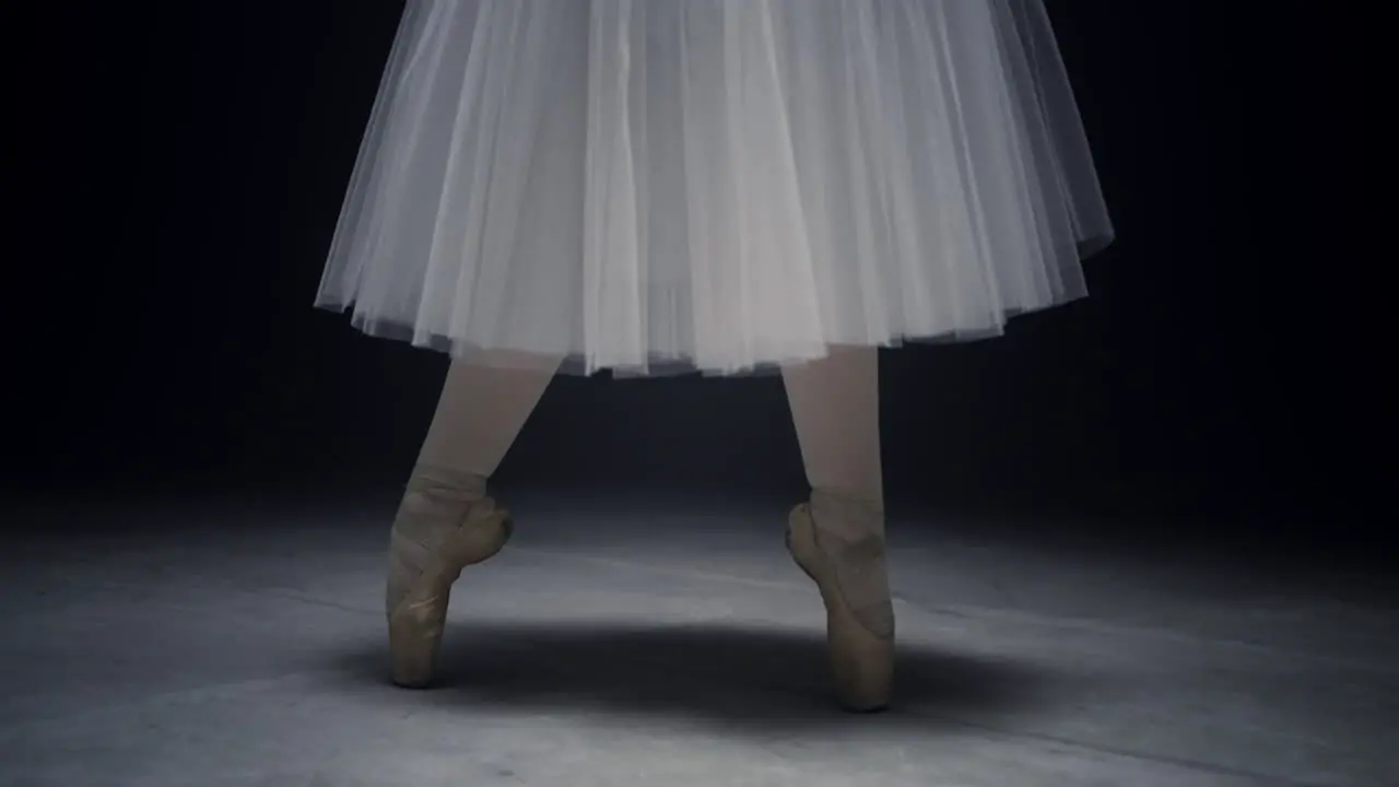 Ballet dancer legs dancing on tiptoe Ballerina feet doing steps in pointe shoes